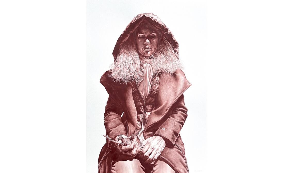 „Down the hill we slide“, 101 mal 76 Zentimeter. Das Werk spielt an auf Amanda Gormans Gedicht „The hill we climb“, das sie auf der Amtseinführung Joe Bidens 2021 vorgetragen hat. Bild: Magenheim