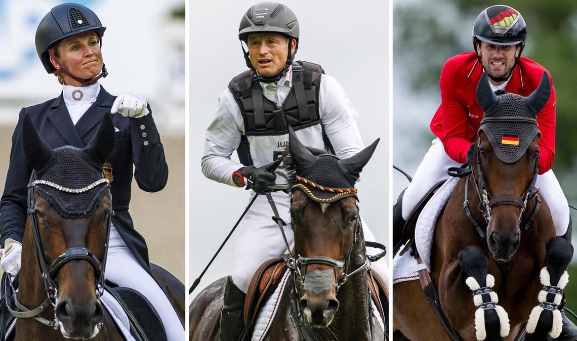 Drei Olympia-Stars in der Schleyerhalle: Jessica von Bredow-Werndl, Michael Jung und Christian Kukuk.