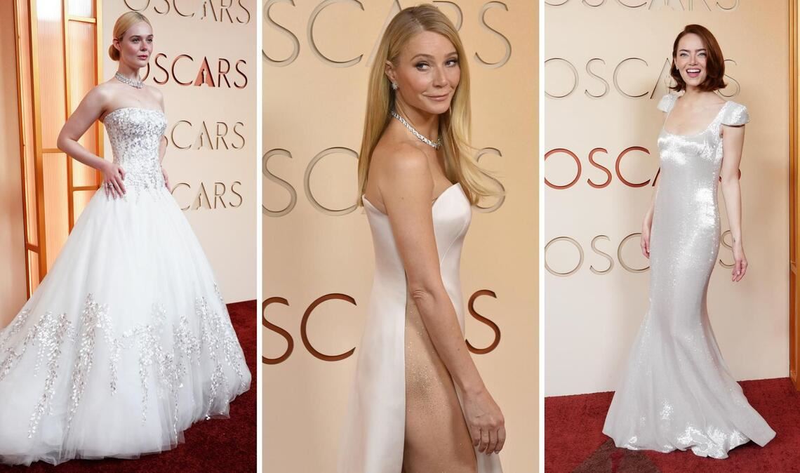 Dreimal weiß auf dem Oscar-Teppich: Elle Fanning, Gwyneth Paltrow und Emma Stone (von links).