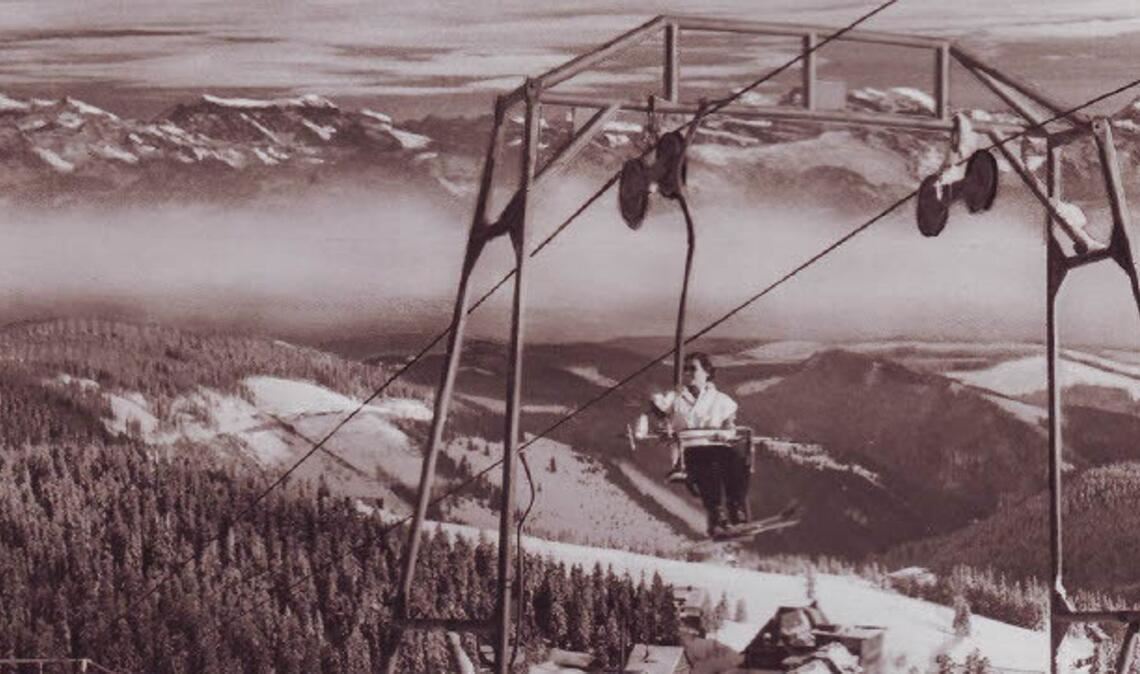 Dunkle Tannen, Alpenkette: Erst seit den 1950er Jahren wird auf dem Feldberg im großen Stil Wintersport betrieben.