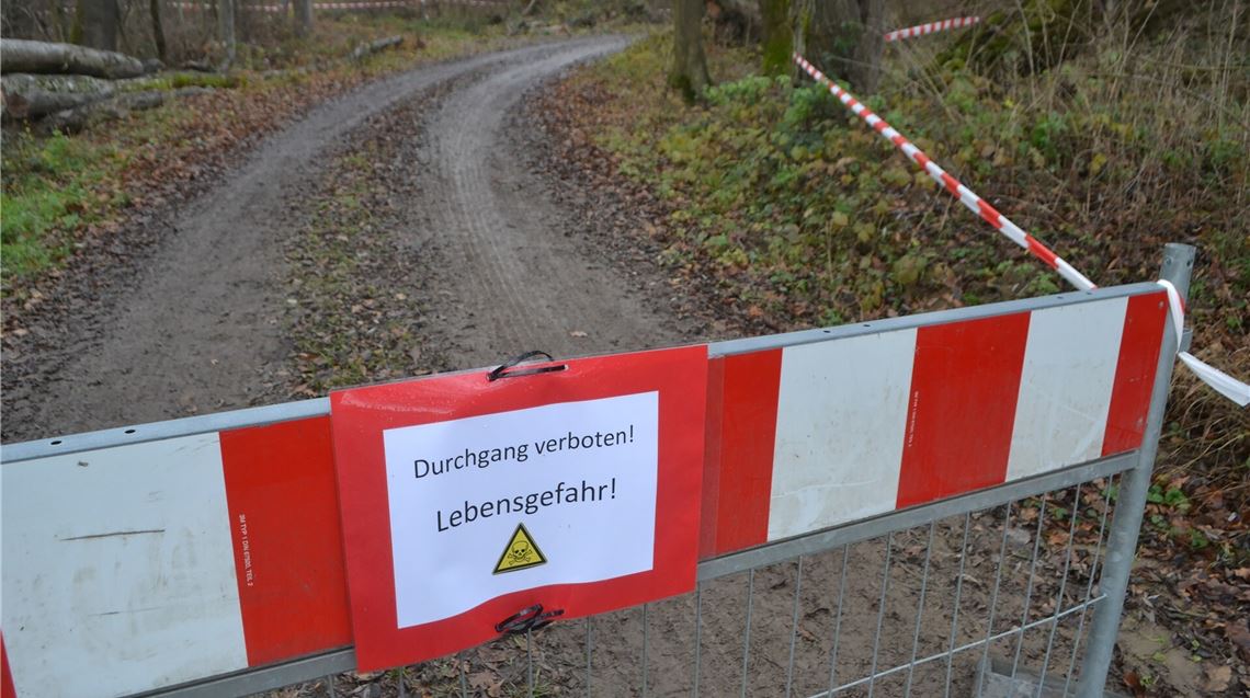 Vorfall mit Todesfolge im Wald „Durchgang verboten! Lebensgefahr!“ Unbefugte Neugierige durften am Wochenende nicht zuletzt aus Sicherheitsgründen nicht zur Örtlichkeit des mysteriösen Vorfalls. Fotos: Myroshnichenko