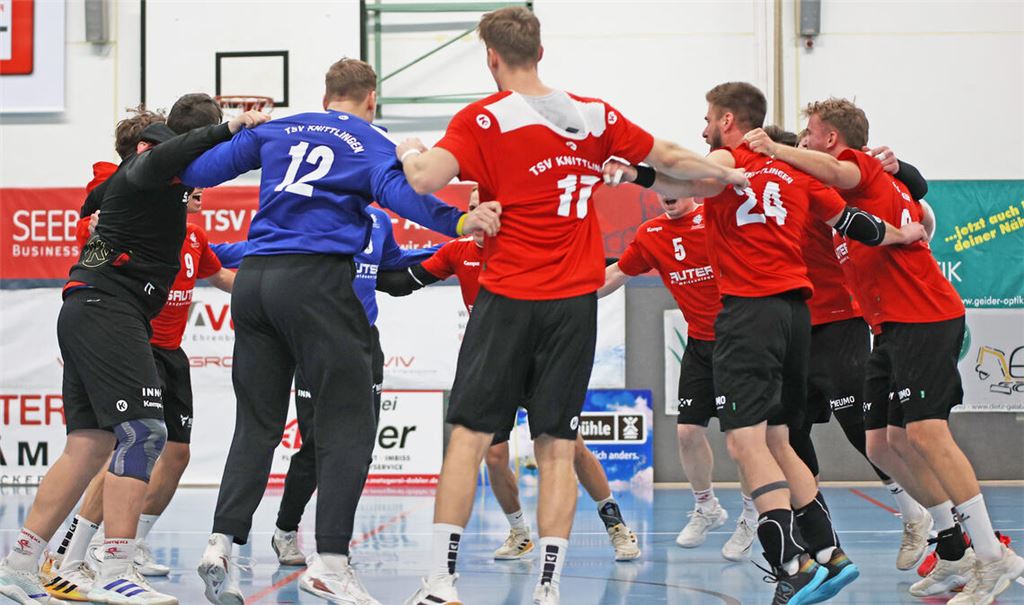 Ein Freudentanz nach dem Sieg gegen die TSG Wiesloch: für den TSV Knittlingen geht es um einen Platz nach oben.