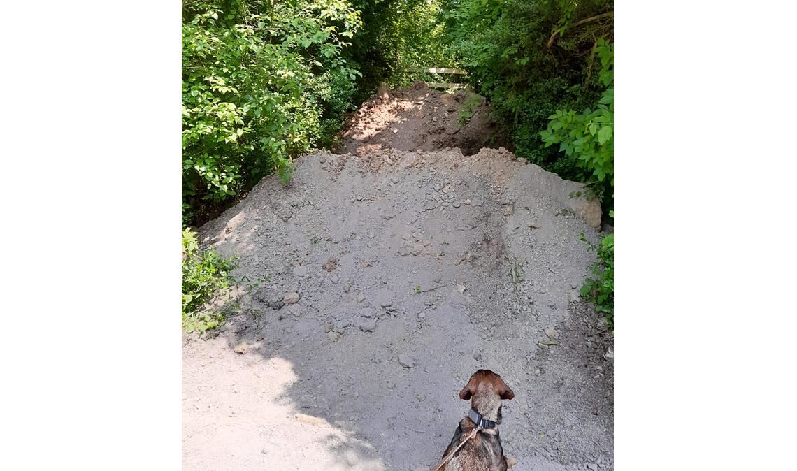 Enzberger Enzsteg: Graben erschwert den (verbotenen) Durchgang Ein Graben auf dem Weg soll zusätzlich den Zugang zum maroden „Schrammel-Steg“ in Enzberg erschweren. Foto: privat