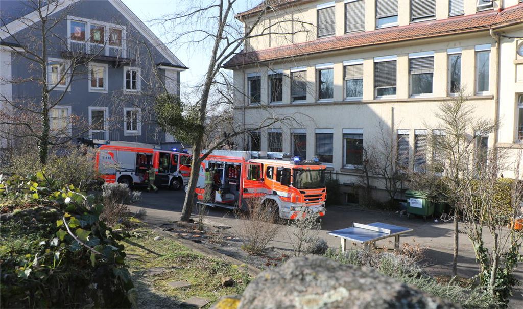 Ein Großaufgebot von Rettungskräften, Feuerwehr und Polizei rückt am Donnerstagvormittag an die Schillerschule in Mühlacker aus. Fotos: Disselhoff