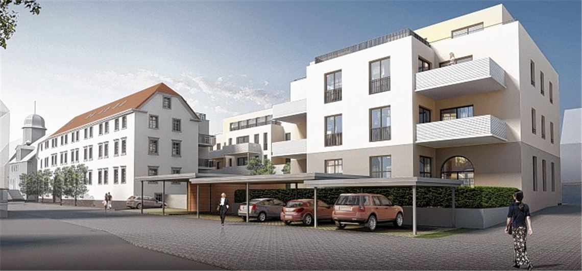 Ein Teil der ehemaligen Schmuckfabrik im Bereich Wiernsheimer Straße/Brunnengasse wird saniert und um einen Neubau ergänzt. In dem Gebäudeensemble entstehen 29 Wohnungen.