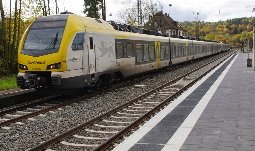 Ein Zug fährt von Pfinztal aus in den Bahnhof in Remchingen, also vom Gebiet des Karlsruher Verkehrsverbunds in das des Verkehrsverbunds Pforzheim-Enzkreis. Ob die beiden Verbünde künftig eine Einheit bilden sollen, soll eine Studie klären. Foto: Roller