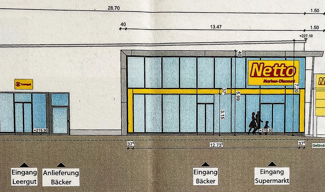 Ein erster Planentwurf für die neue „Netto“-Filiale, die an der Mühlacker Straße in Lomersheim eröffnen soll, wird in der Sitzung des Gestaltungsbeirats präsentiert. Fotos: Stahlfeld