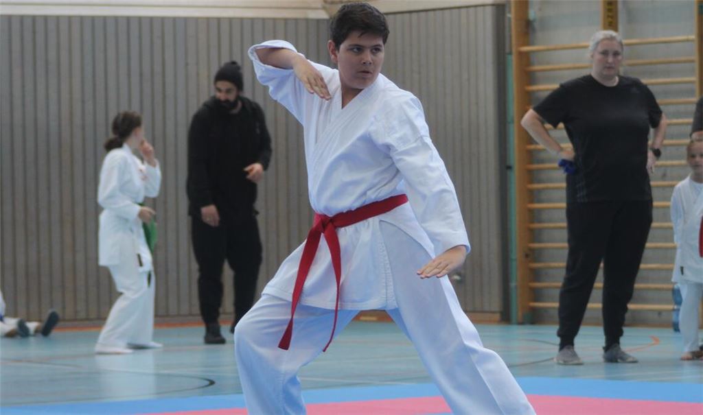 Ein junger Kämpfer in seiner Kata-Prüfung. Foto: Gießler