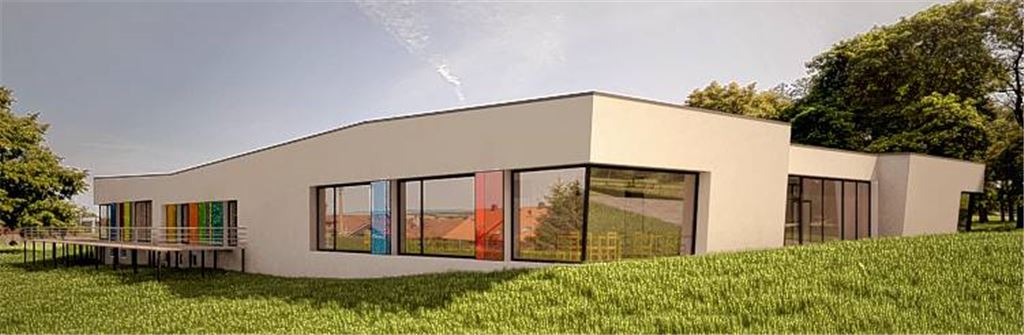 Eine Computeranimation: Große Glasflächen sorgen im Bildungszentrum Wiernsheim für helle Räumlichkeiten. Im März 2013 soll das Gebäude bezugsfertig sein.