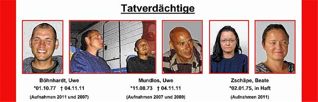 Eine Frau und zwei Männer – Beate Zschäpe gilt nach der Aktenlage als ledig.