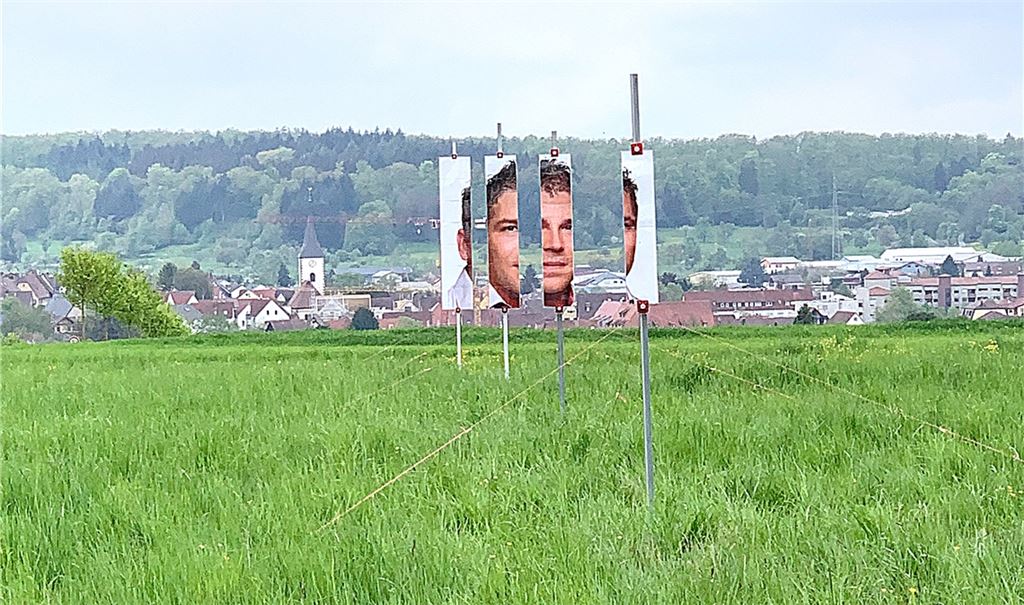 Eine Planung mit einem CAD-Programm für Architekten und Vermessungsarbeiten ging dem ausgefeilten Maischerz voraus, verrät der Urheber, der „knapp zwei Wochen“ Vorbereitung veranschlagt. Ein vertikal gestückeltes Porträtbild von Matthias Enz ist das optische Herzstück des originellen Erlebnispfades. Fotos: privat