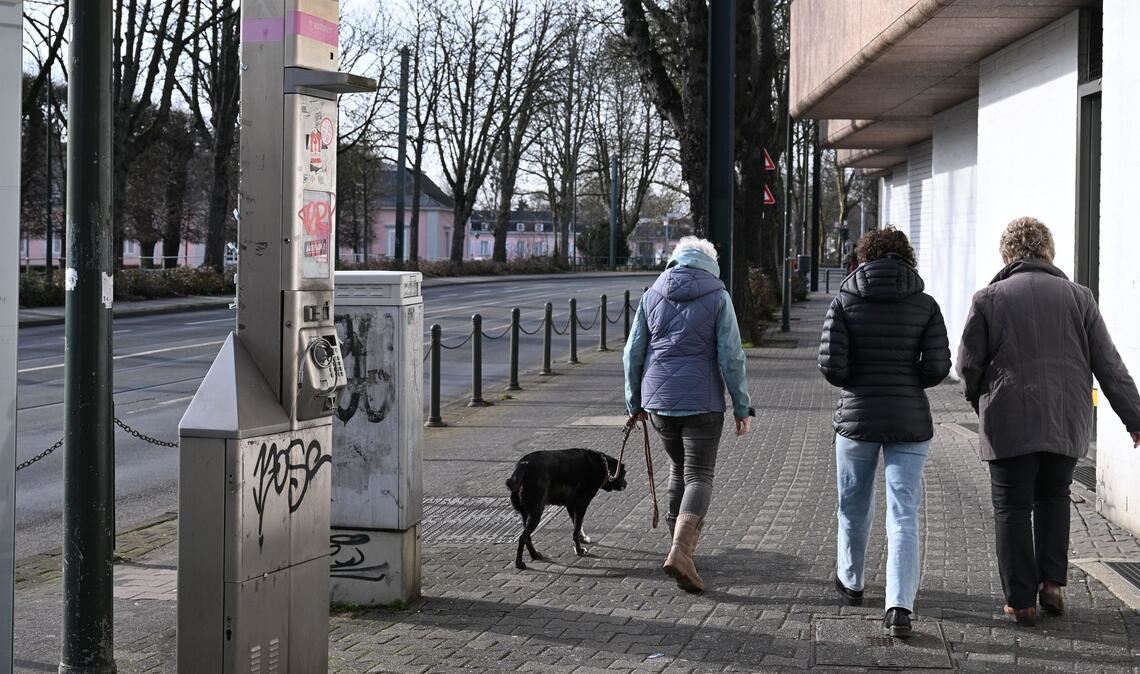 Eine schrottreife Telefonstele beim Schloss Benrath.
