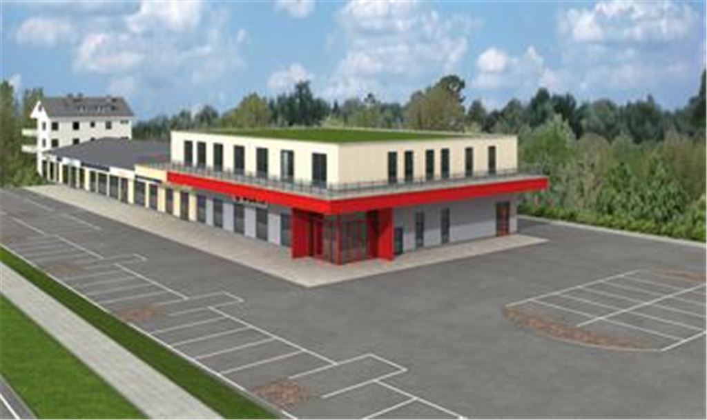 Erste Studie: So oder so ähnlich könnte der Neubau auf dem Schott-Areal aussehen. Im Erdgeschoss will das Unternehmen Adolf Würth ein Vertriebszentrum für Handwerker-Kunden einrichten. 
Grafik: privat