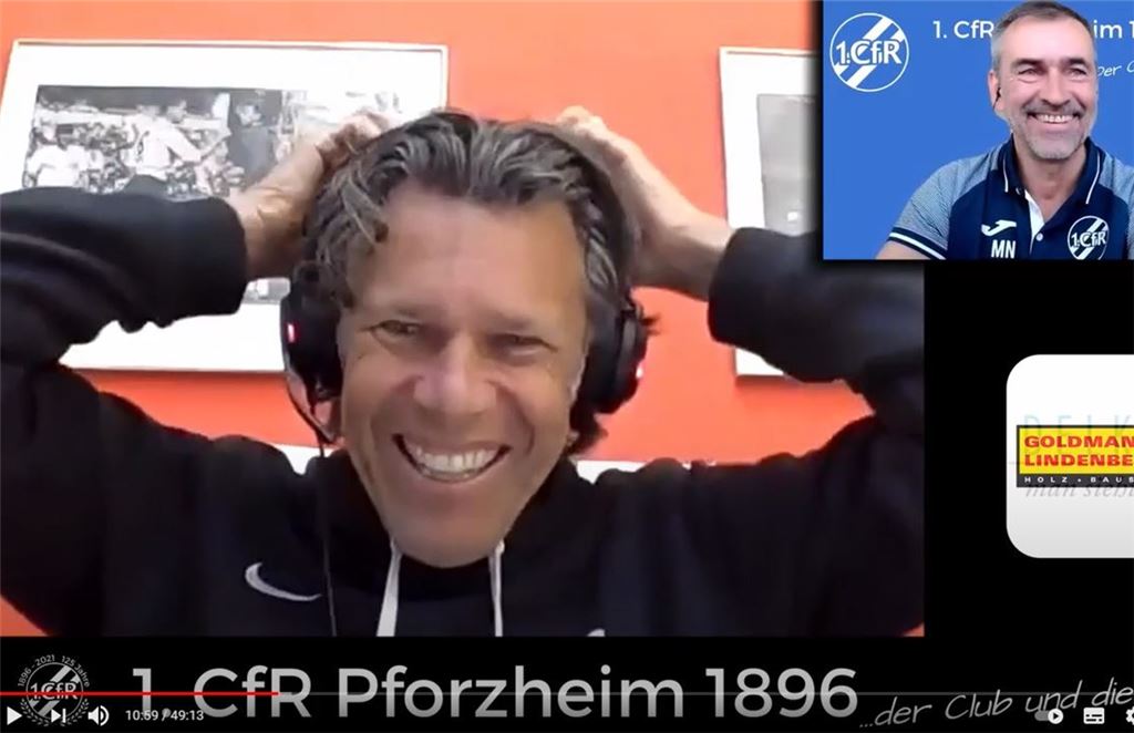 Ex-Schiedsrichter Urs Meier (li.) spricht mit dem CfR-Vorstand Marco Nabinger im Podcast über allerlei Themen.Foto: Screenshot