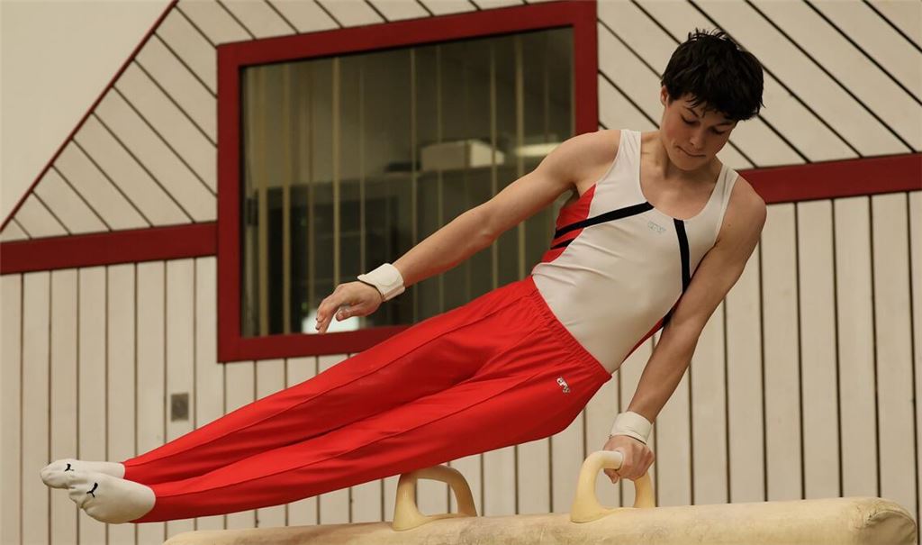 Fabian Giebelhäuser präsentiert sich nicht nur am Pauschenpferd in guter Form. Foto: Arendt