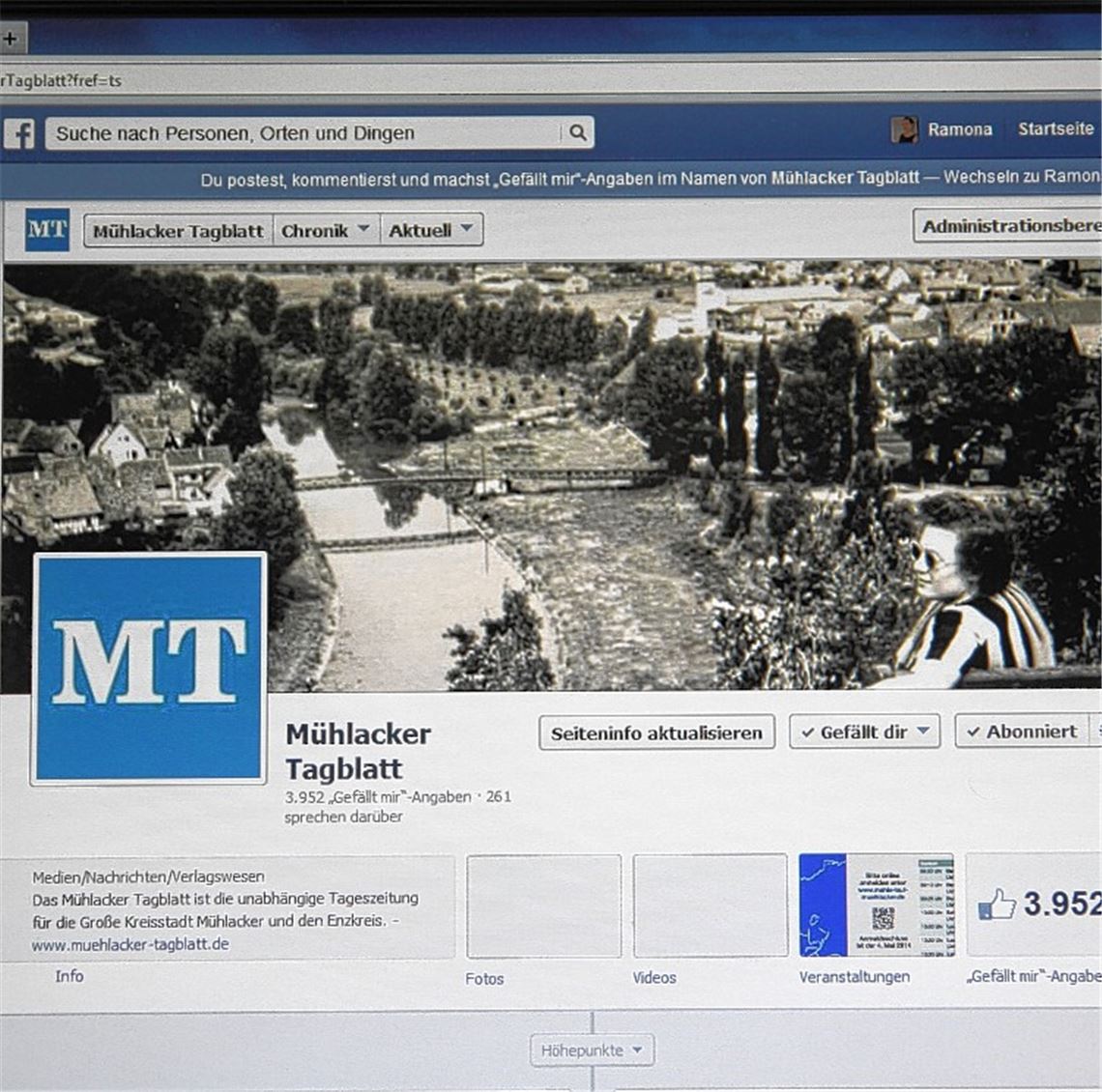 Facebook-Seite des MT: Auch die Stadt Mühlacker soll künftig auf soziale Medien setzen. Foto; ts