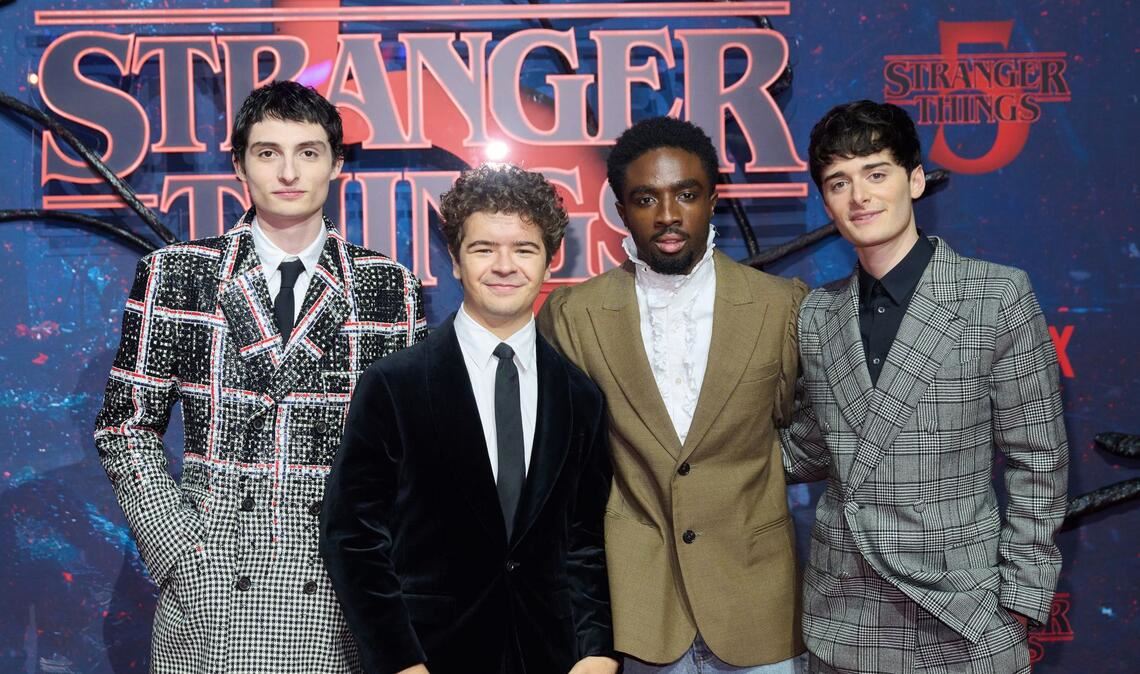 Finn Wolfhard, Gaten Matarazzo, Caleb McLaughlin und Noah Schnapp bei einem Fan-Event in Berlin. (Archivbild)