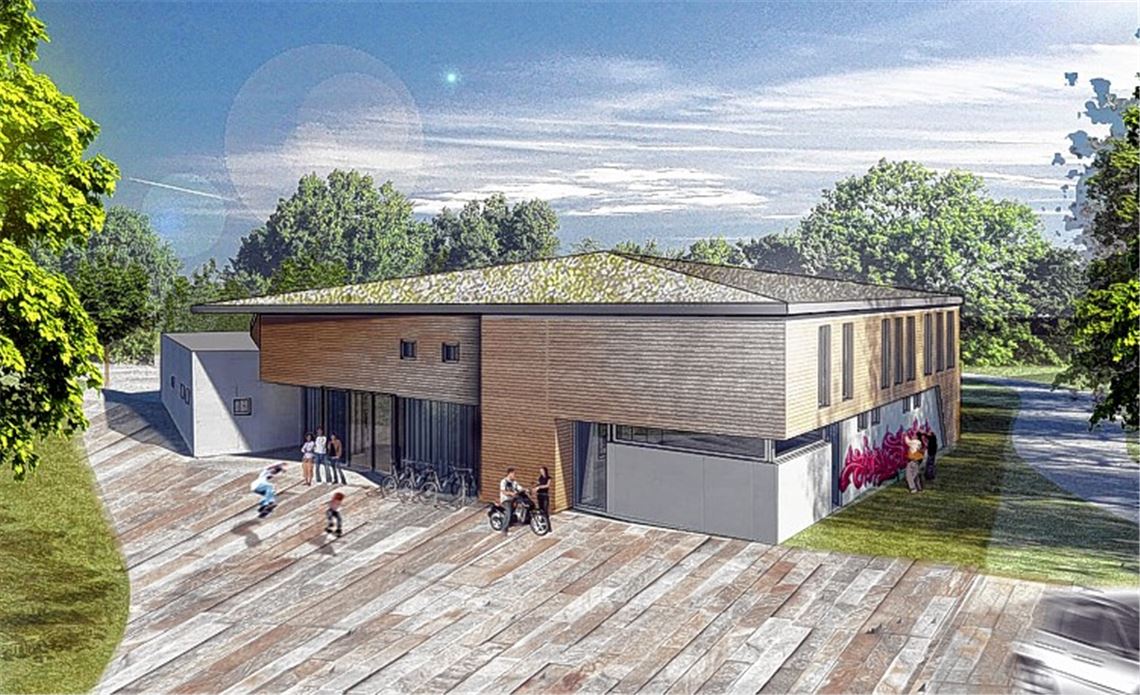 Fraktionsübergreifend auf Zustimmung stößt der überarbeitete Entwurf des Jugendhausneubaus, der mit einem begrünten Zeltdach und einem Flachdach versehen wird. Bilder: Stadtverwaltung
