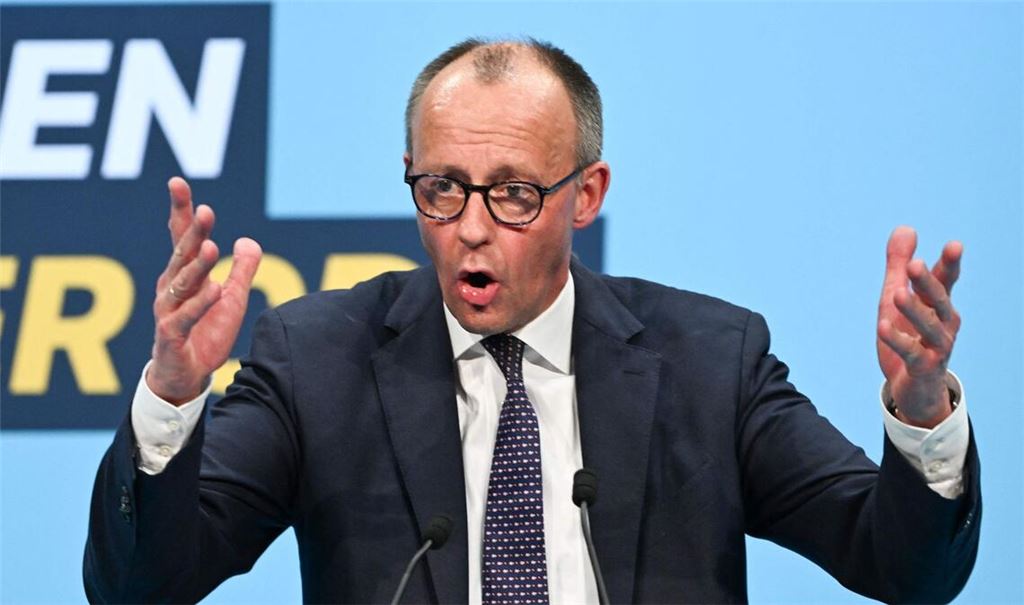 Friedrich Merz bei einem Auftritt im Zuge des Wahlkampfs zur Landtagswahl 2026 in Stockach.