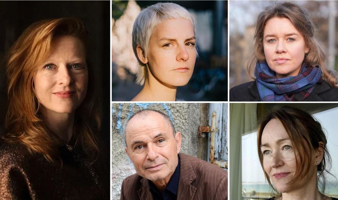 Fünf Weisen, Geschichte zum Sprechen zu bringen: Anja Kampmann, Helene Bukowski, Elli Unruh, Katerina Poladjan und Norbert Gstrein (von links im Uhrzeigersinn)