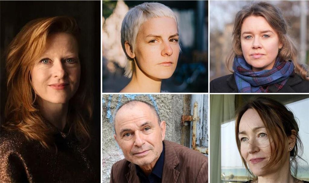 Fünf Weisen, Geschichte zum Sprechen zu bringen: Anja Kampmann, Helene Bukowski, Elli Unruh, Katerina Poladjan und Norbert Gstrein (von links im Uhrzeigersinn)