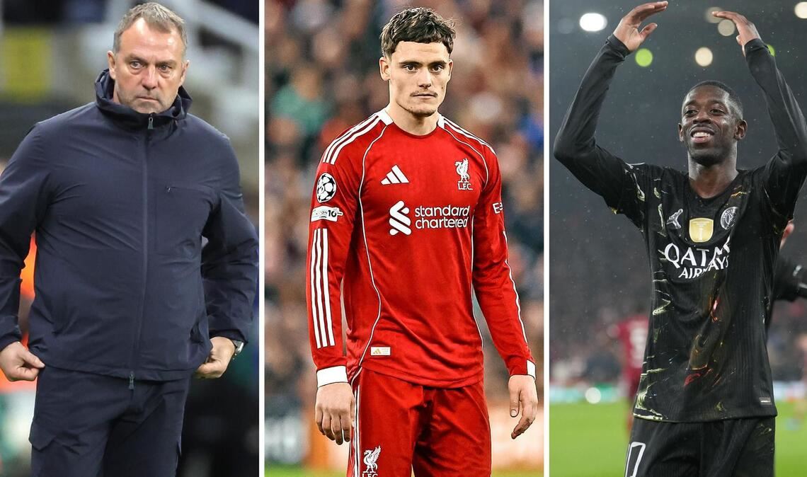 Für Hansi Flick (l.) und Florian Wirtz (M.) sind die Hoffnungen auf den Henkelpott in der Königsklasse geplatzt. Ousmane Dembélé (r.) trifft mit dem PSG nun auf den FC Bayern oder Real Madrid (Archiv).