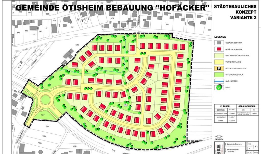 Für diese Variante des Baugebiets Hofäcker hat sich der Gemeinderat entschieden. Sie wird aber noch leicht modifiziert und stellt nur einen ersten Entwurf dar. Plan: Büro Psike
