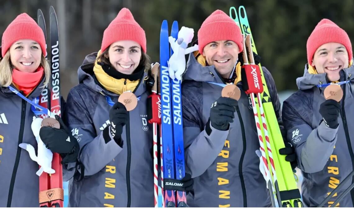 Glücklich über Bronze: Franziska Preuß, Vanessa Voigt, Philipp Nawrath und Justus Strelow. (von links)