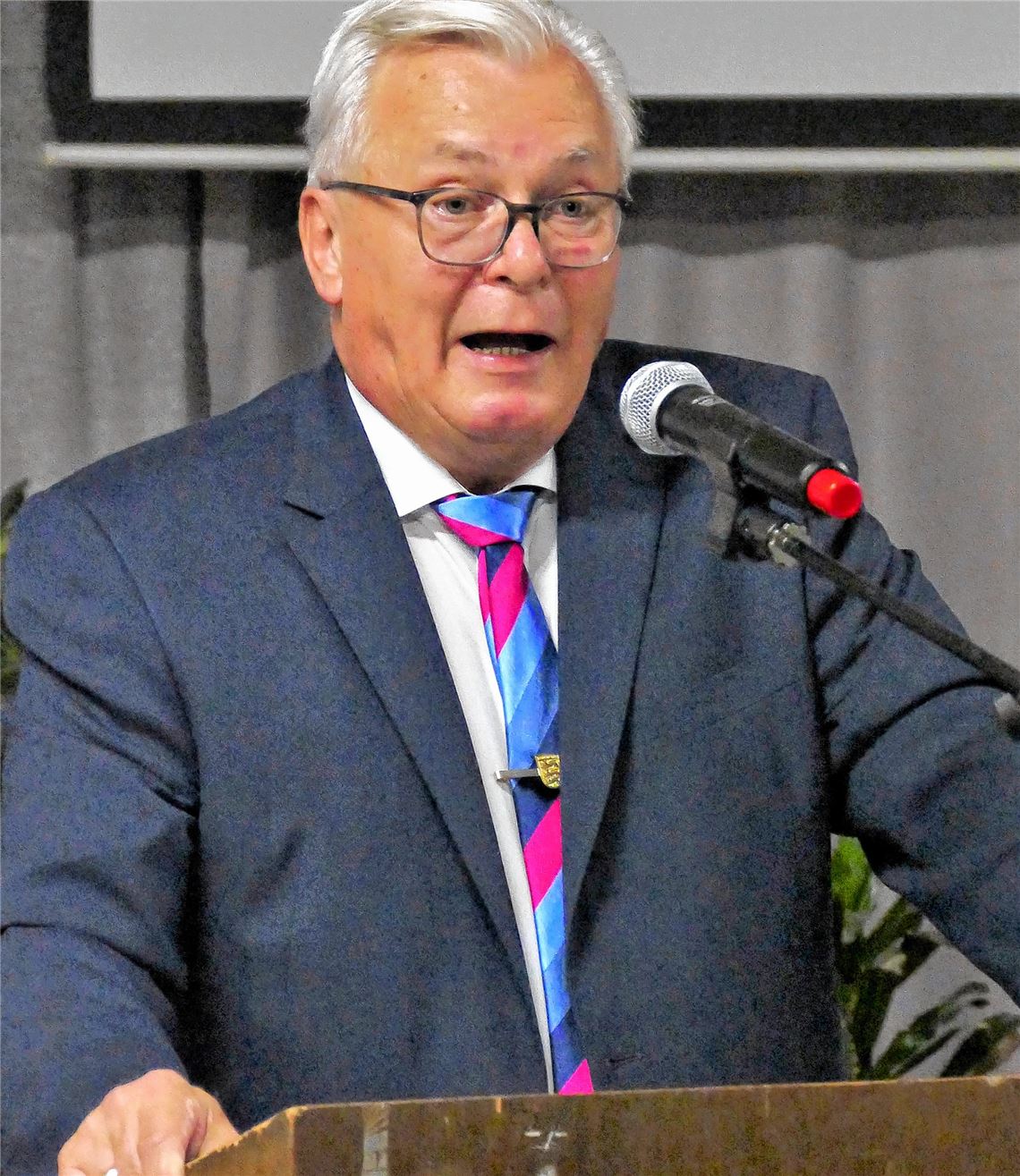 Gögel bei der Bewerbungsrede.Peche