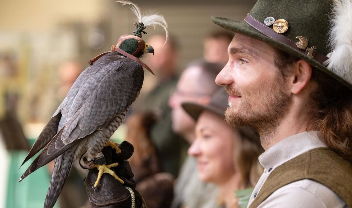 Greifvogel zum Messebeginn: Wanderfalke zieht bei Eröffnung in der Messe Erfurt die Blicke auf sich