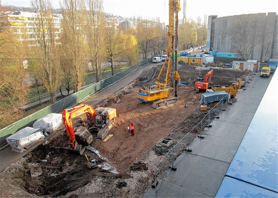 Großbaustelle bei der Allgemeinen Gold- und Silberscheideanstalt in Pforzheim.