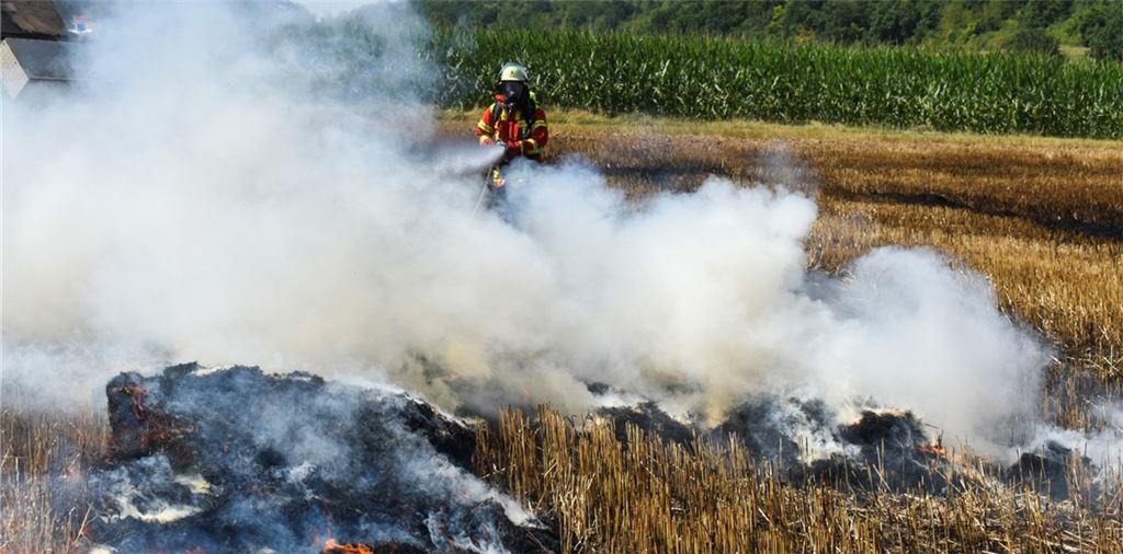 Großeinsatz für die Feuerwehr, nachdem eine landwirtschaftliche Maschine in Brand geraten ist. Foto: Myroshnichenko