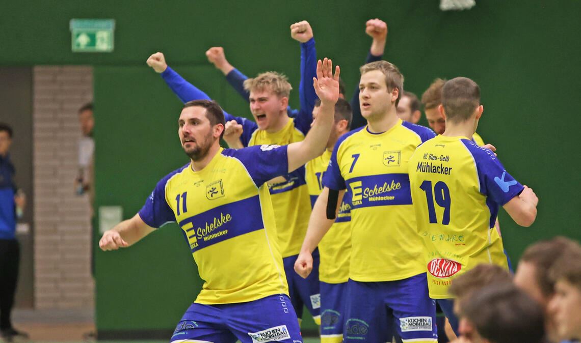 Großer Jubel beim HC aus Mühlacker nach dem Sieg gegen Pforzheim. Foto: Jürgen Müller