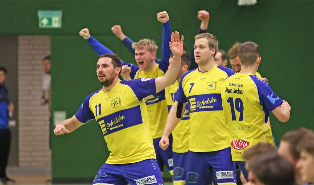 Großer Jubel beim HC aus Mühlacker nach dem Sieg gegen Pforzheim. Foto: Jürgen Müller