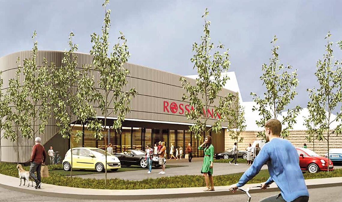 Grünes Licht vonseiten der Stadt: Die Drogeriemarktkette Rossmann kann auf dem Eckgrundstück Goethestraße und Pforzheimer Straße/B10 bauen.Grafik: INEX Architektur