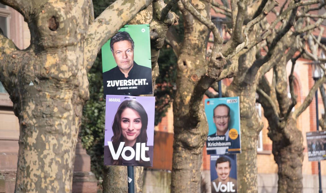 Gut vertreten in der Mühlacker Plakate-Landschaft: die Partei Volt. Foto: Fotomoment