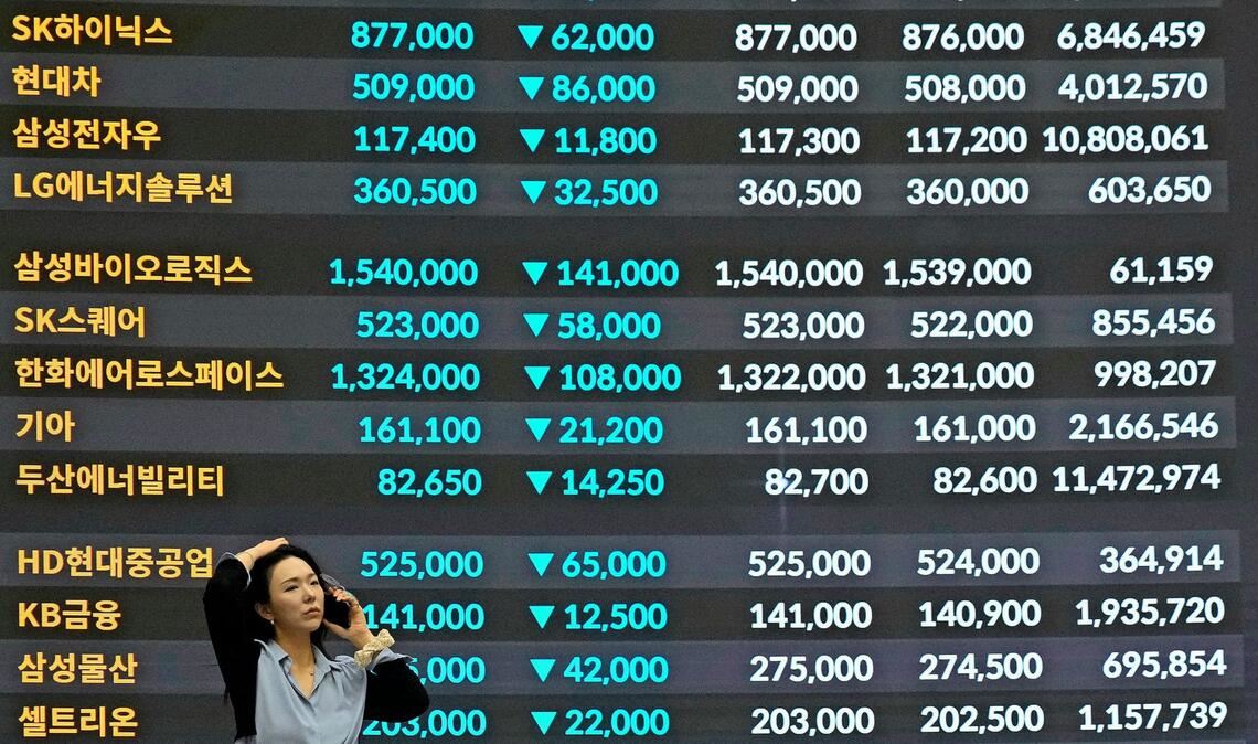 Händler in Seoul verfolgen den Absturz des Leitindex KOSPI, der so stark einbricht wie seit der Finanzkrise 2008 nicht mehr.