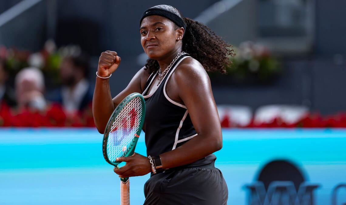 Hailey Baptiste feiert einen Siegpunkt gegen Aryna Sabalenka.