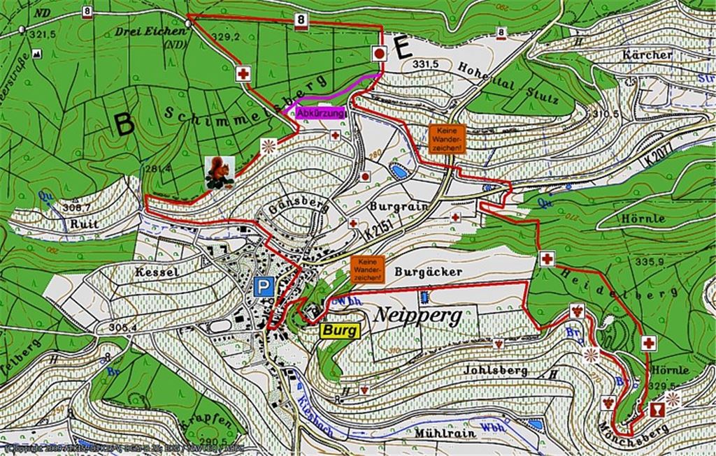 Herrliche Aussicht inklusive: der Tourverlauf am kommenden Sonntag. (Grundlage für die Wanderroute ist die topographische Karte 1:50000 des Landesamts für Geoinformation und Landentwicklung Baden-Württemberg, www.lgl-bw.de).
