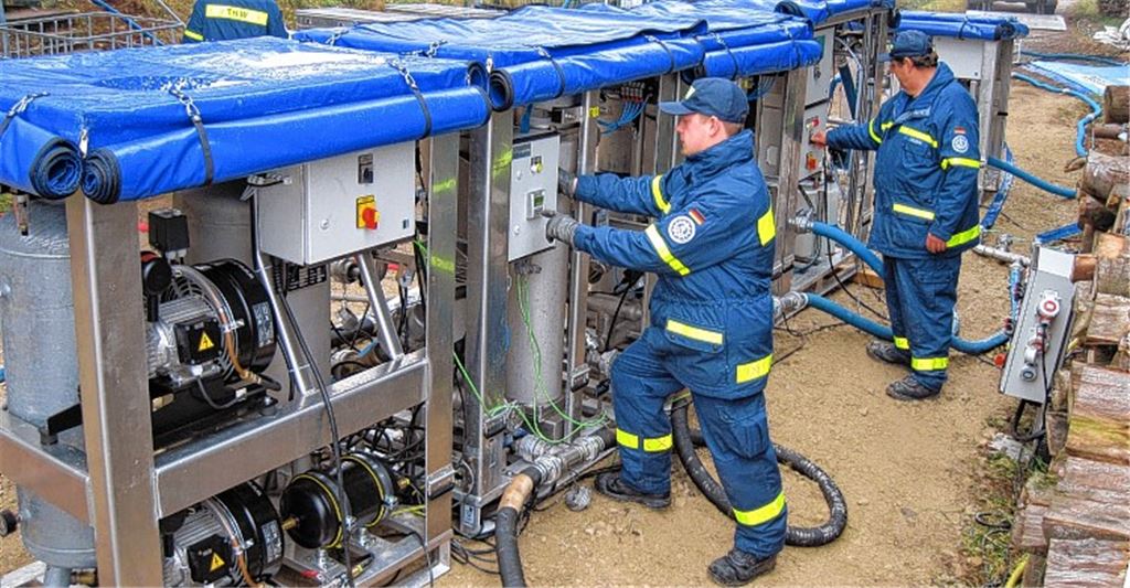 Hilfe in Notstandsgebieten: Spezialisten des Technischen Hilfswerks versorgen notleidende Menschen mit frischem Trinkwasser.