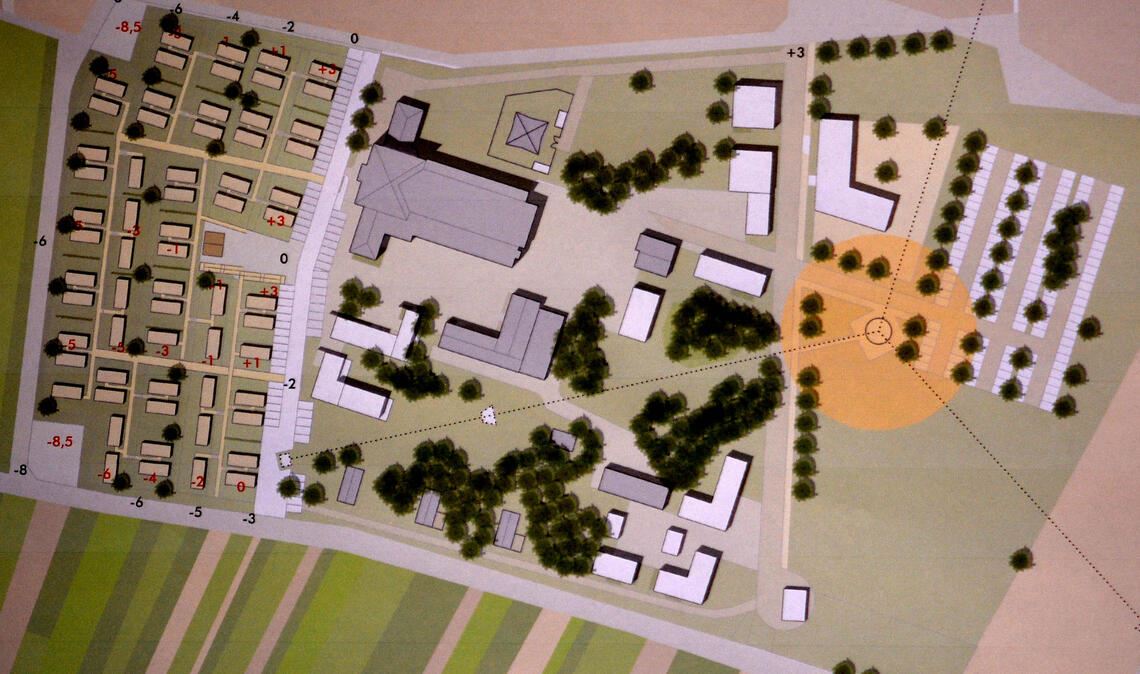 Tiny-Häuser: Stadt stoppt das Verfahren Hinter den Plänen für eine Tiny-House-Siedlung im westlichen Teil des Sendergeländes – hier ein erster Entwurf von 2022 – steht inzwischen ein ganz dickes Fragezeichen. Grafik: Archiv