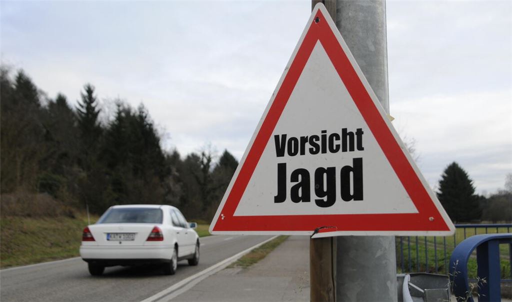 Hinweisschilder an den Straßen warnen vor Wildwechsel bei Drückjagden. Fotos: Lechner