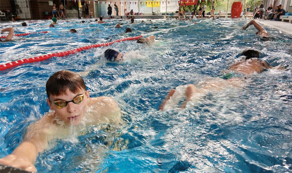 Hunderte Schwimmerinnen und Schwimmer ziehen im Hallenbad ihre Runden. Foto: Fotomoment 