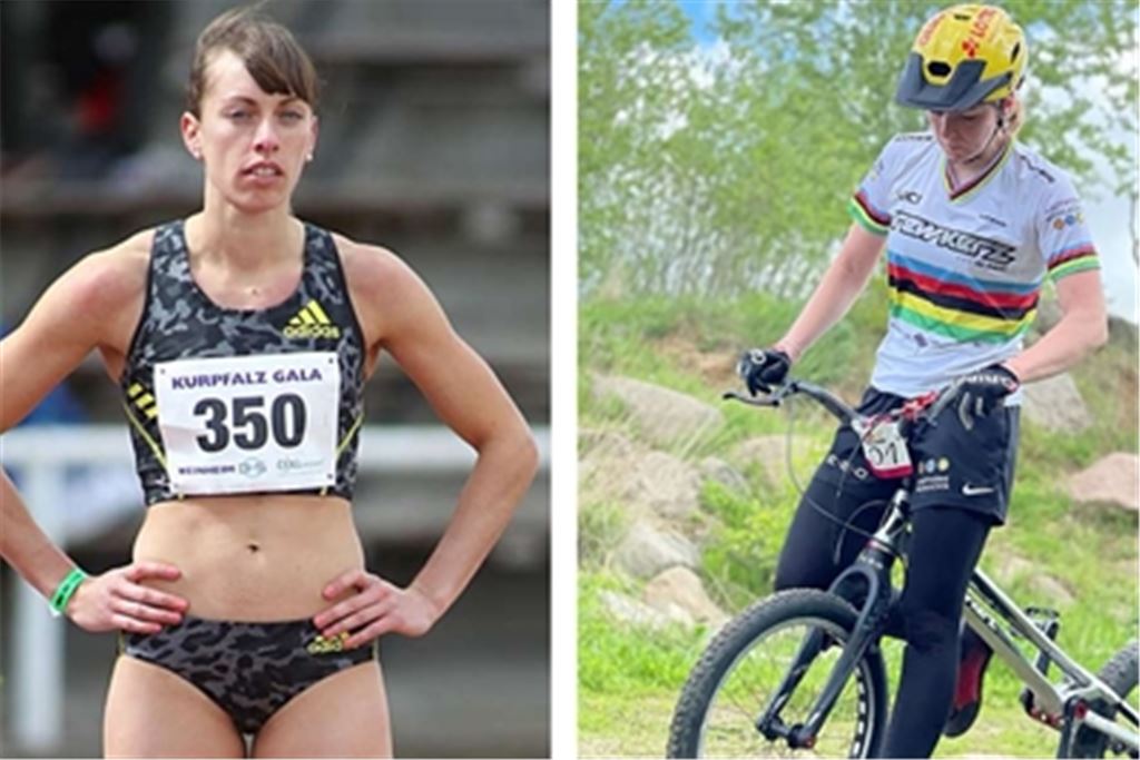 Ihre Sportarten sind ganz unterschiedlich, doch Hürdenläuferin Carolina Krafzik (Öschelbronn) und Trial-Fahrerin Nina Reichenbach (Ötisheim) haben eines gemeinsam: An diesem Wochenende wollen sie ihren Deutschen Meistertitel verteidigen. Fotos: Ralf Görlitz, privat