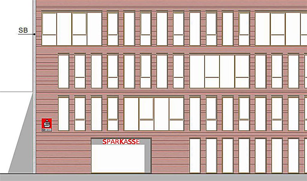 Im Entwurf ist für das Kirschbaum-Gebäude eine Sparkassen-Filiale vorgesehen. Grafik: privat