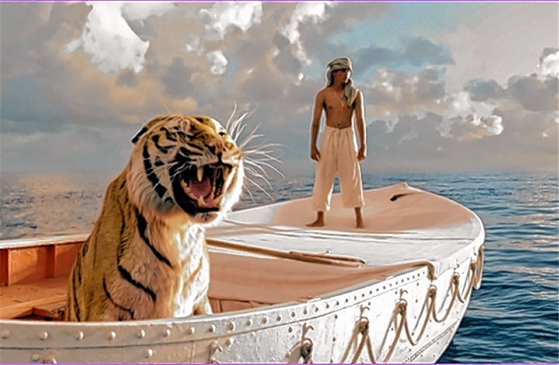 Im Rettungsboot mit einem Tiger.