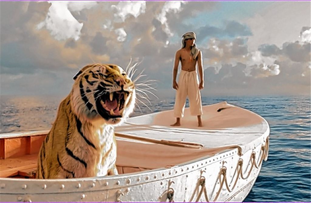 Im Rettungsboot mit einem Tiger.