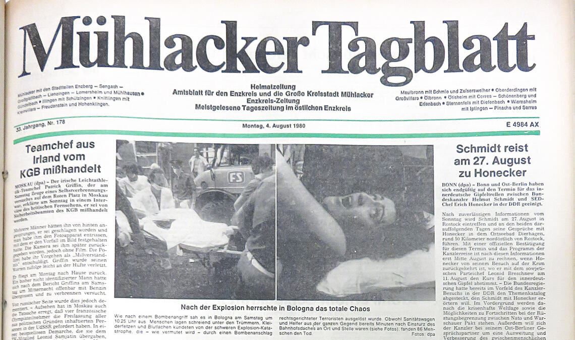 In Deutschland wirkt immer noch der Fall Schleyer nach. Aktuell für Bestürzung sorgt am 4. August 1980 ein Terroranschlag in Bologna.Fotos: Becker