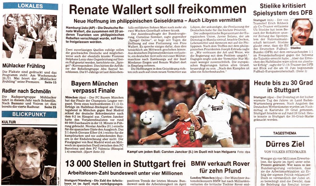In der Ausgabe vom 10. Mai 2000 ist das ganze Spektrum von Politik, Kultur, Wirtschaft und Sport abgedeckt. Die Anreißer auf der linken Seite verraten bereits, was im Lokalteil zu erwarten ist. Ob die Protagonisten damals geahnt haben, dass aus dem „Mühlacker Frühling“ ein Erfolgsformat werden würde? Fotos: Becker
