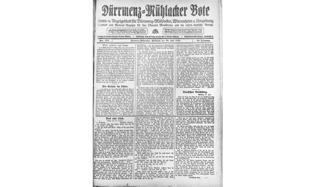In der Ausgabe vom 28. Juli 1920 finden sich ernste politische Themen, aber auch ein Zeitungsroman aus der Feder von Helene Butenschön.Fotos: Becker